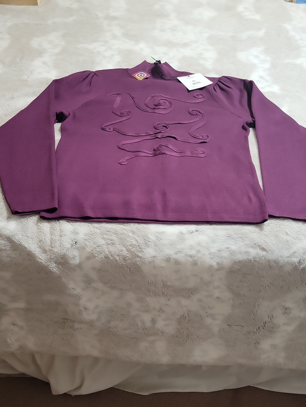 Madison Purple Long-Sleeve Decorative Swirl Top